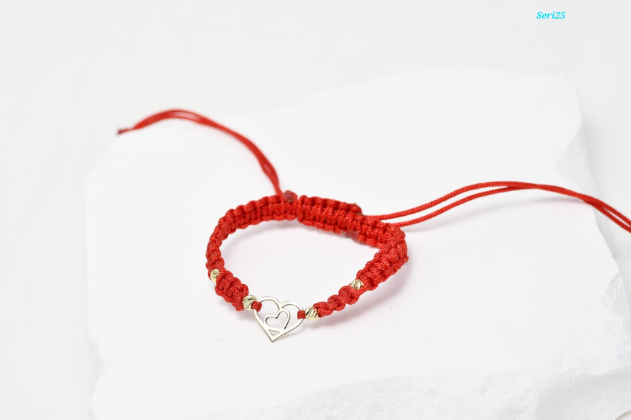 Red String Bracelet with 14K Gold and Heart Charm