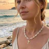 Pearl & Gold Cross Necklace