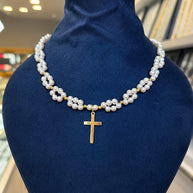 Pearl & Gold Cross Necklace