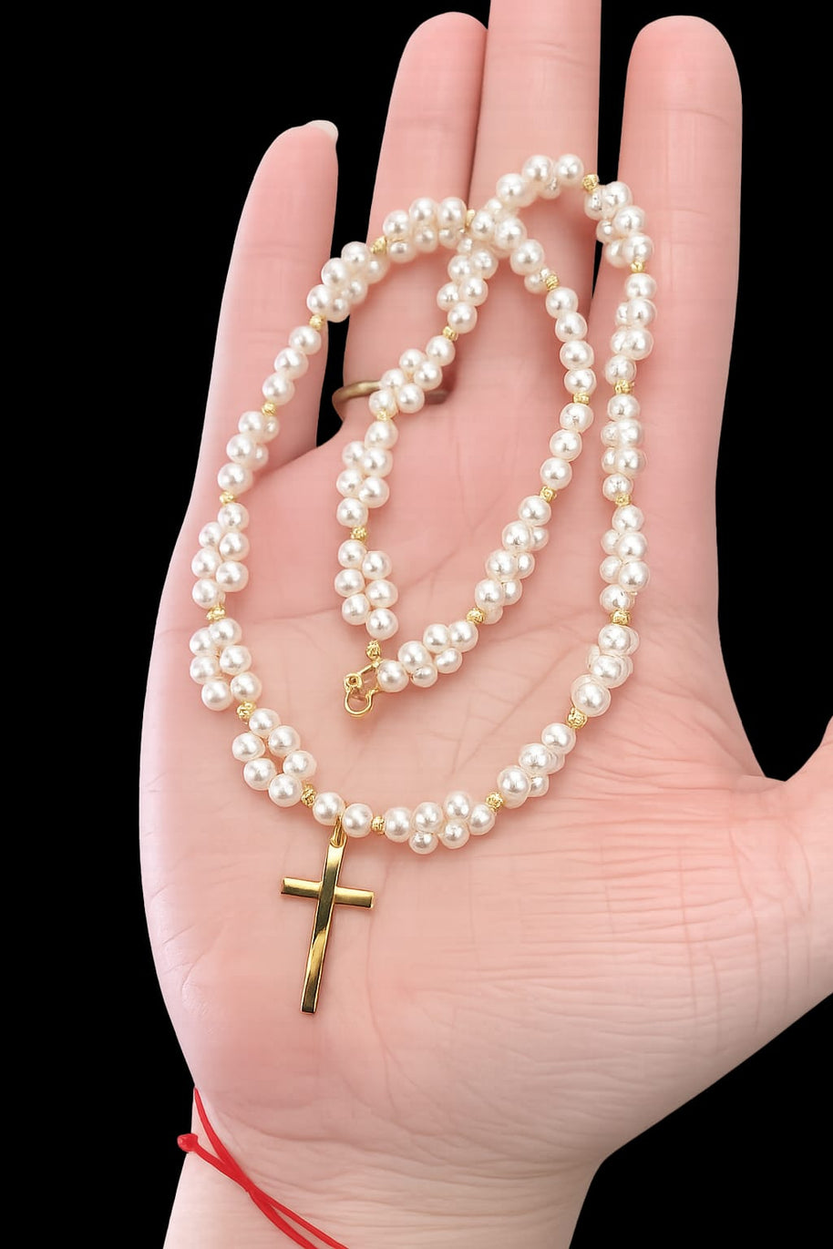 Pearl & Gold Cross Necklace