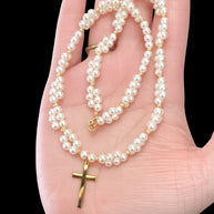 Pearl & Gold Cross Necklace