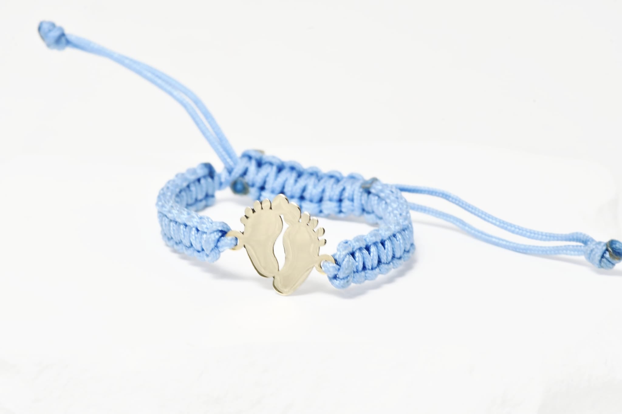 Baby Blue String Bracelet with Baby Feet Charm