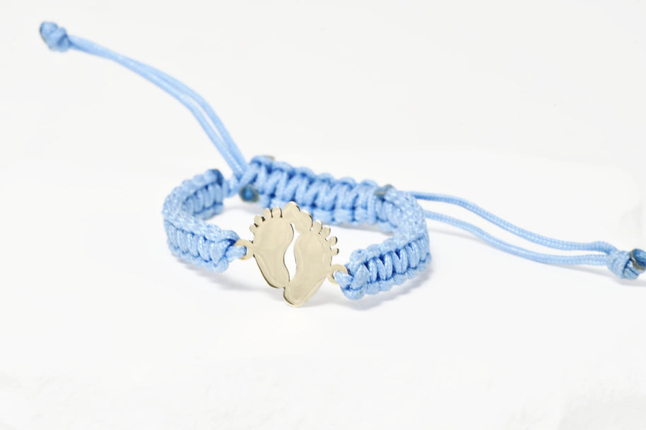 Baby Blue String Bracelet with Baby Feet Charm