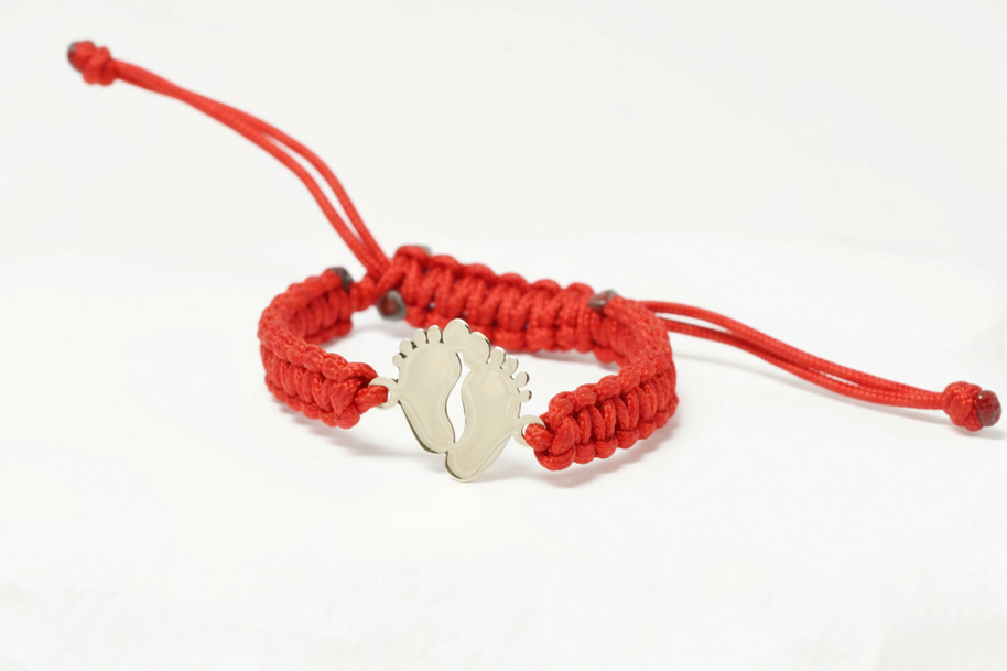 Baby Blue String Bracelet with Baby Feet Charm