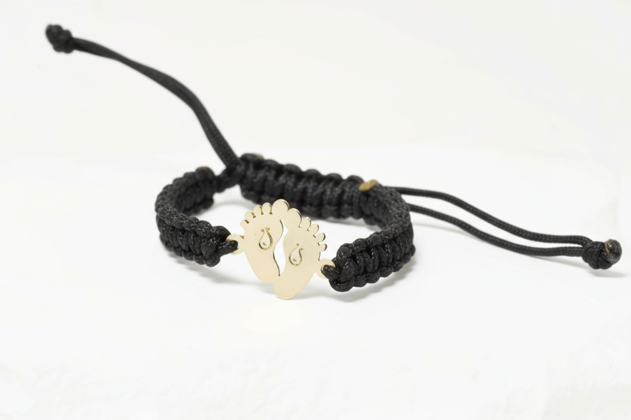 Baby Blue String Bracelet with Baby Feet Charm