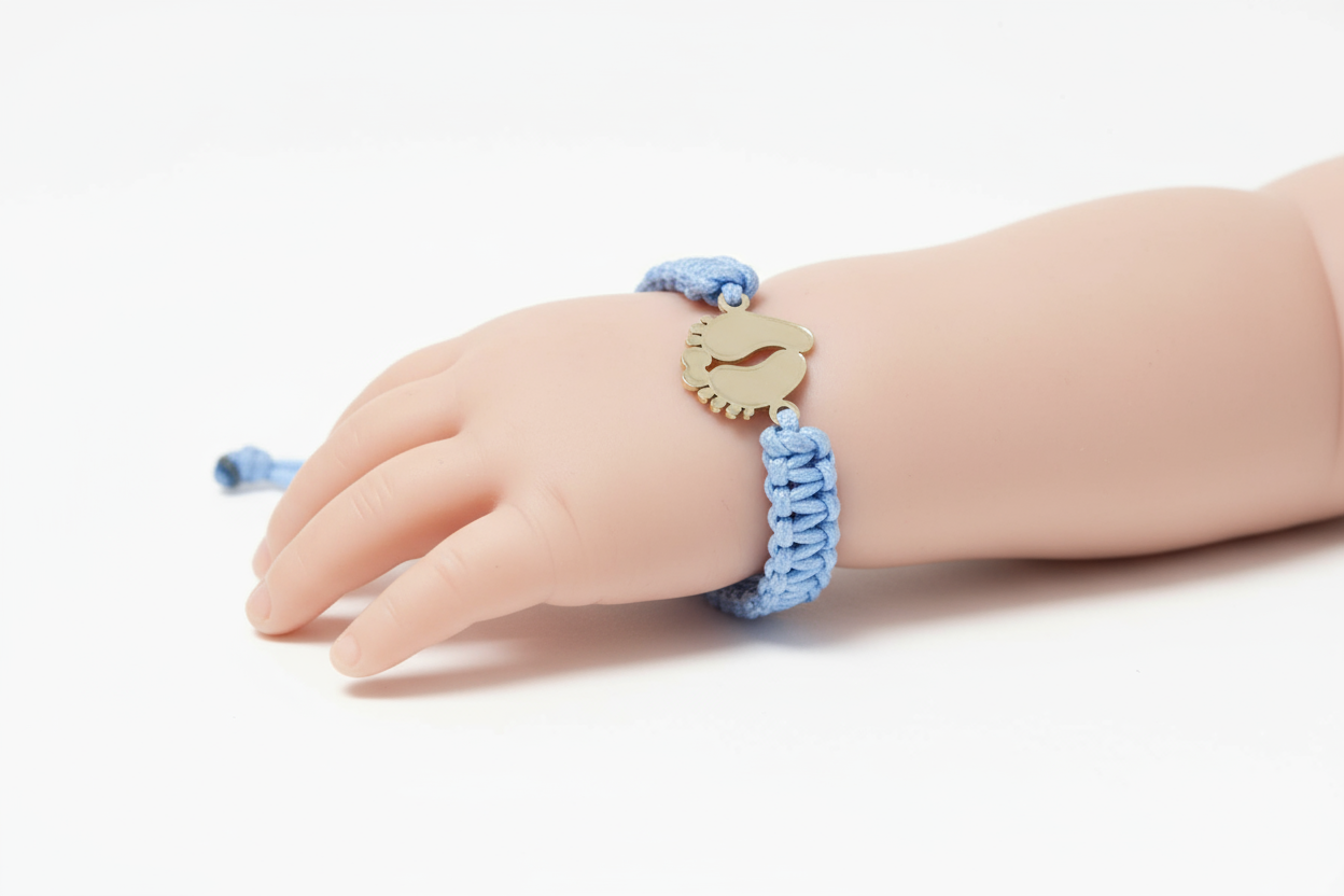 Baby Blue String Bracelet with Baby Feet Charm