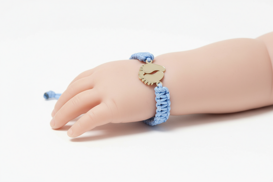 Baby Blue String Bracelet with Baby Feet Charm