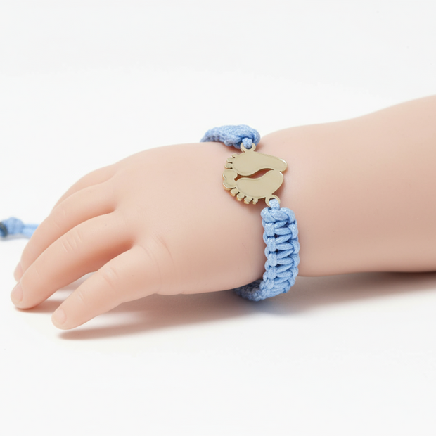Baby Blue String Bracelet with Baby Feet Charm