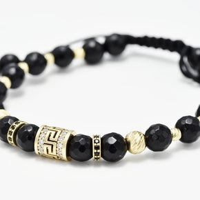 Men’s Bracelet with 14K Gold Details and Faceted Black Beads
