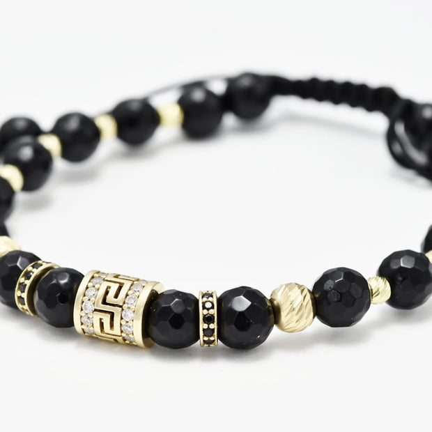Men’s Bracelet with 14K Gold Details and Faceted Black Beads