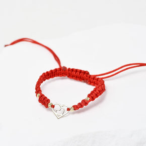 Red String Bracelet with 14K Gold and Heart Charm