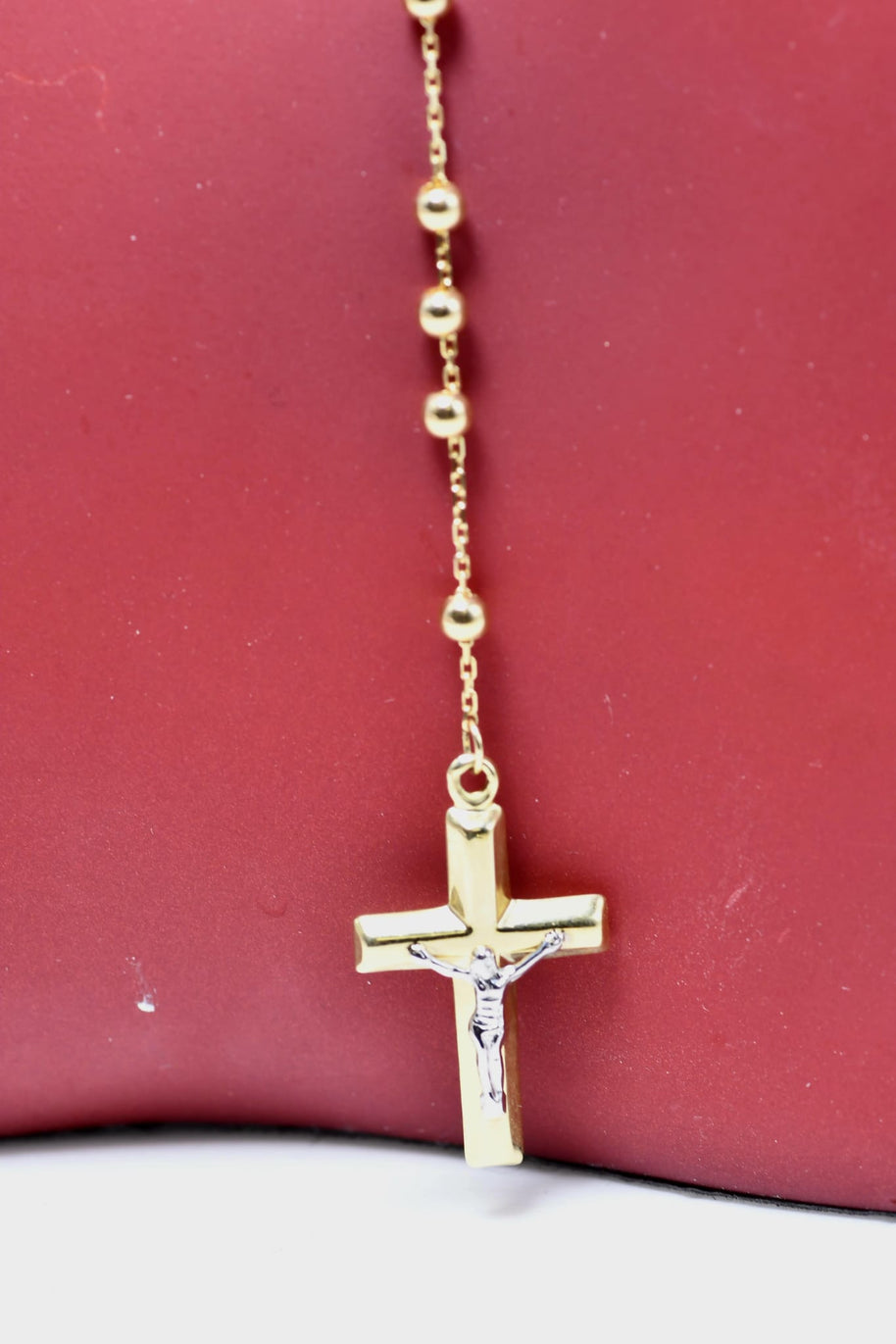 14K Gold Rosary Style Necklace with Miraculous Medal and Cross