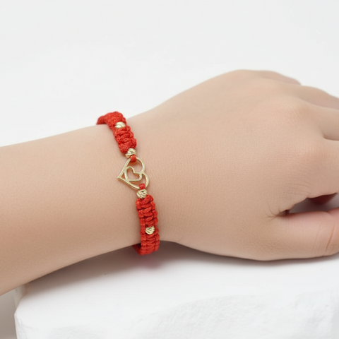 Red String Bracelet with 14K Gold and Heart Charm