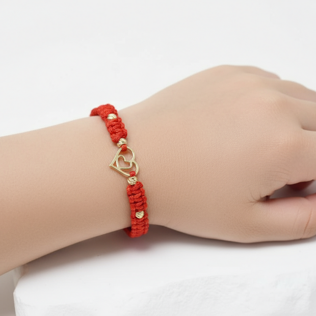 Red String Bracelet with 14K Gold and Heart Charm
