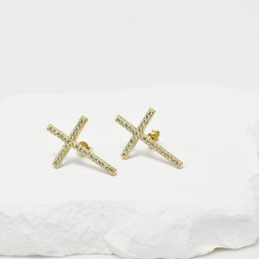 Cross Stud Earrings with Zircon Stones