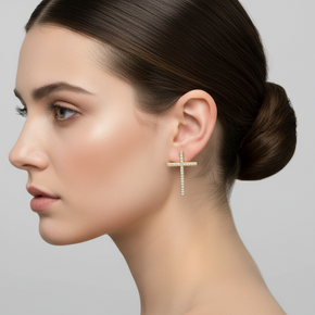 Cross Stud Earrings with Zircon Stones