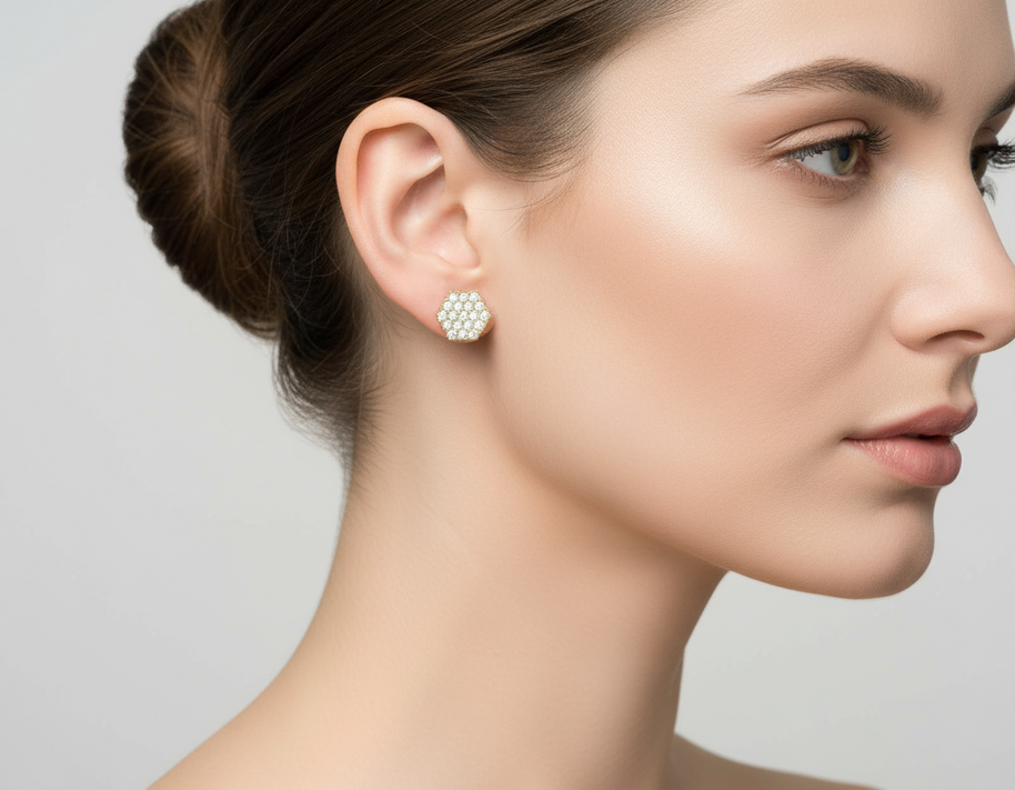 Hexagon Earrings with Zircon Stones