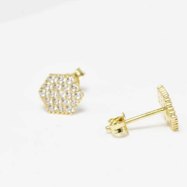 Hexagon Earrings with Zircon Stones