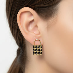 Padlock Earrings with Black Stones
