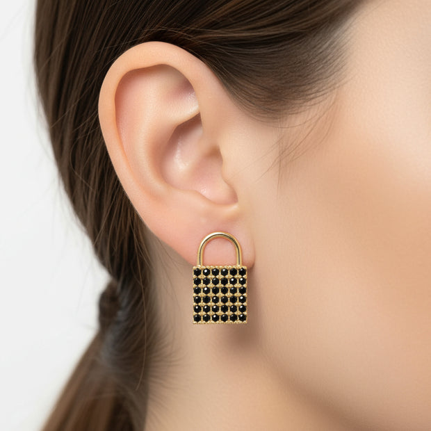 Padlock Earrings with Black Stones