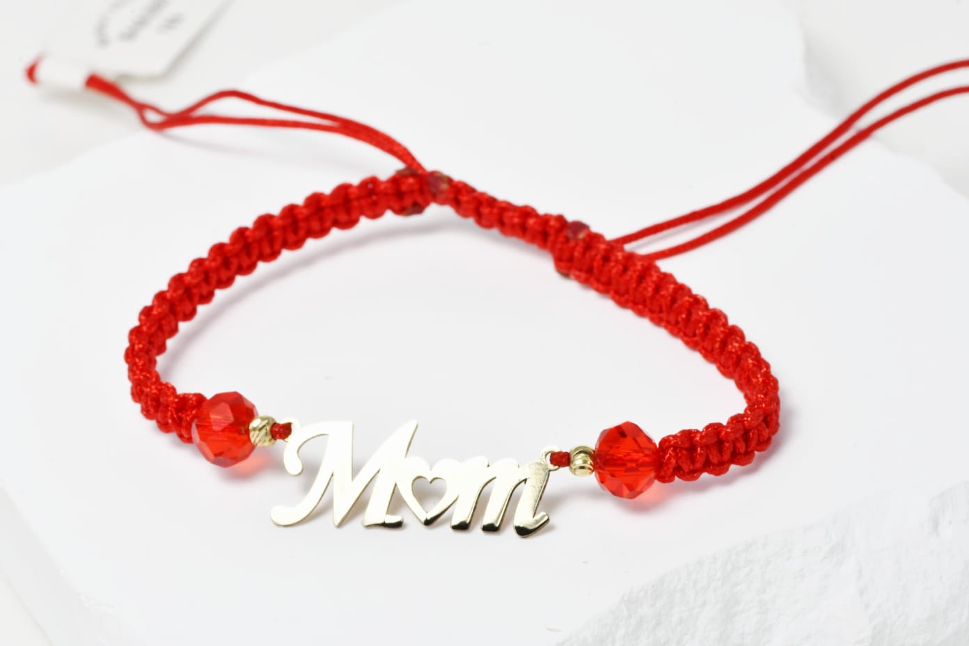 “Mom” Red String Bracelet with 14K Gold Letters