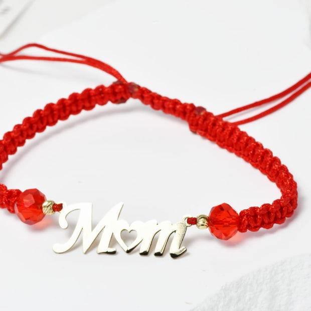 “Mom” Red String Bracelet with 14K Gold Letters