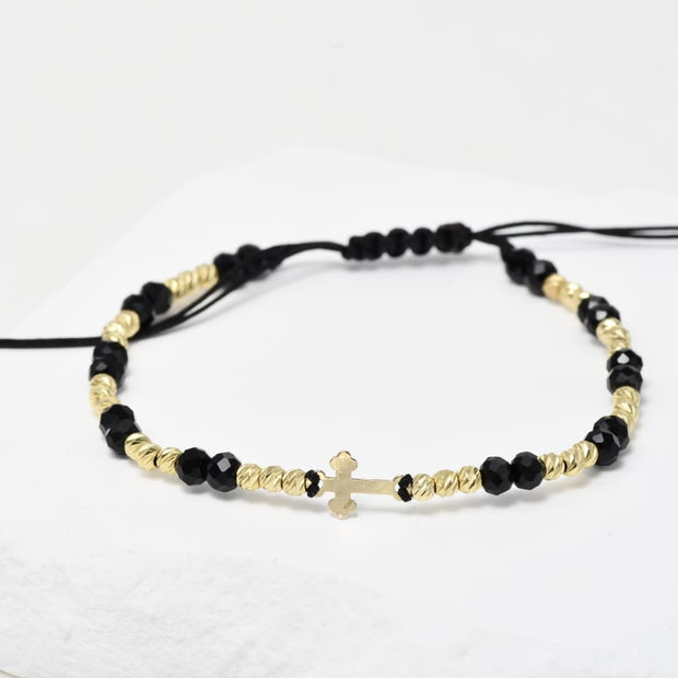 Gold Bracelet with 14K Cross Charm and 30 gold beads