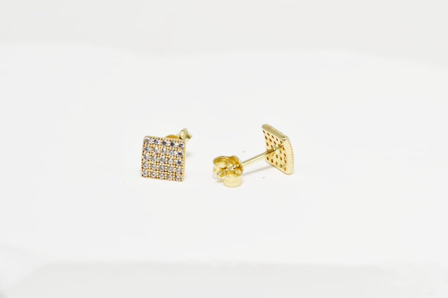 Square Stud Earrings with White Zircon Stones