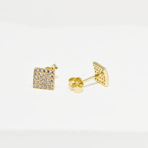 Square Stud Earrings with White Zircon Stones