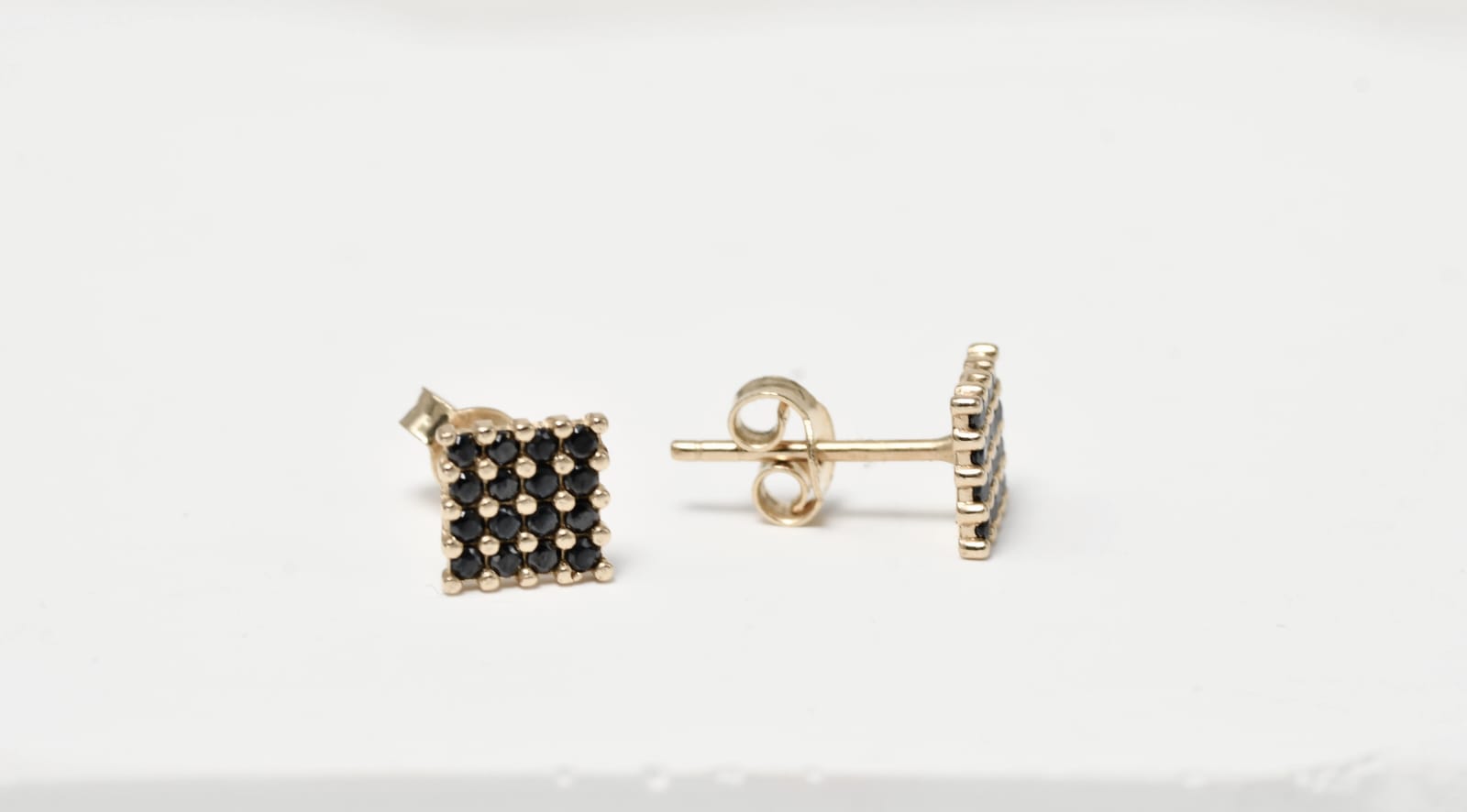 Rectangle Stud Earrings with Black Zircon Stones