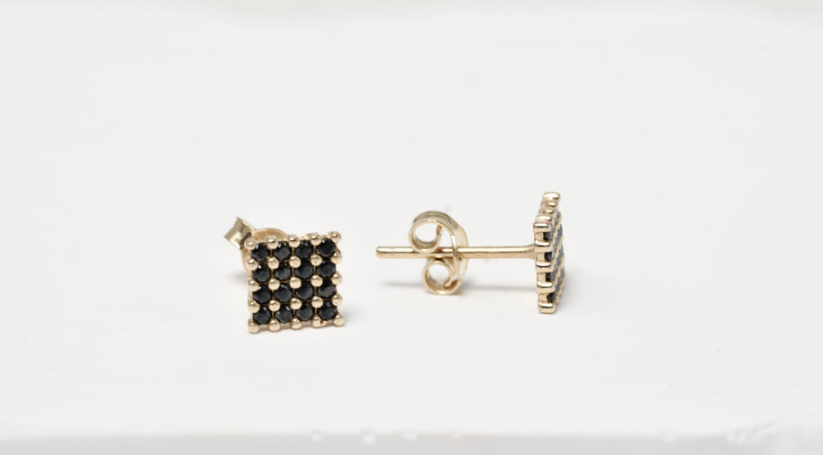 Rectangle Stud Earrings with Black Zircon Stones