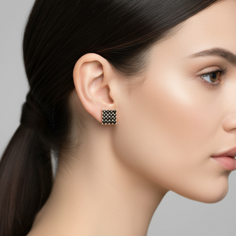 Rectangle Stud Earrings with Black Zircon Stones