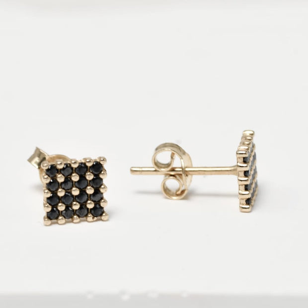 Rectangle Stud Earrings with Black Zircon Stones