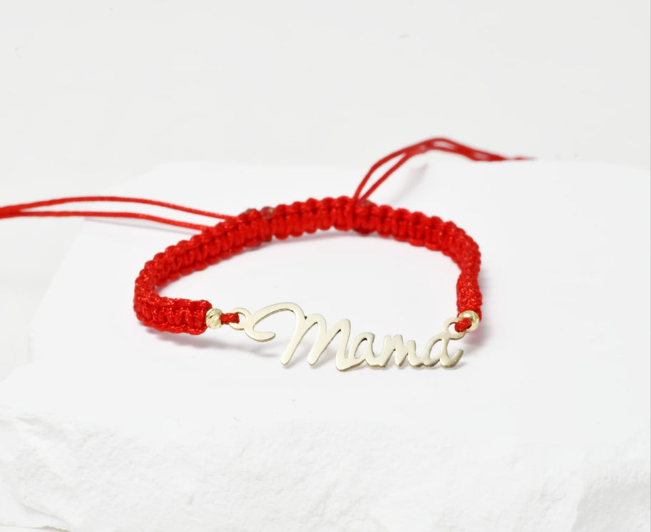 "Mama” Red String Bracelet with 14K Gold Charm