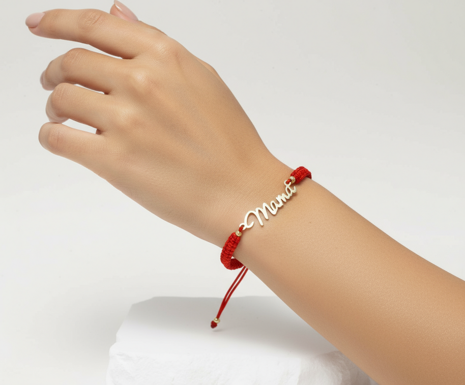 "Mama” Red String Bracelet with 14K Gold Charm