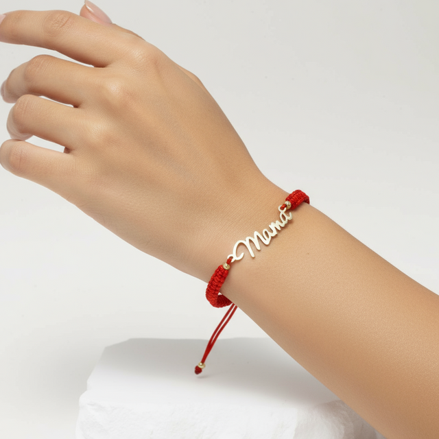 "Mama” Red String Bracelet with 14K Gold Charm