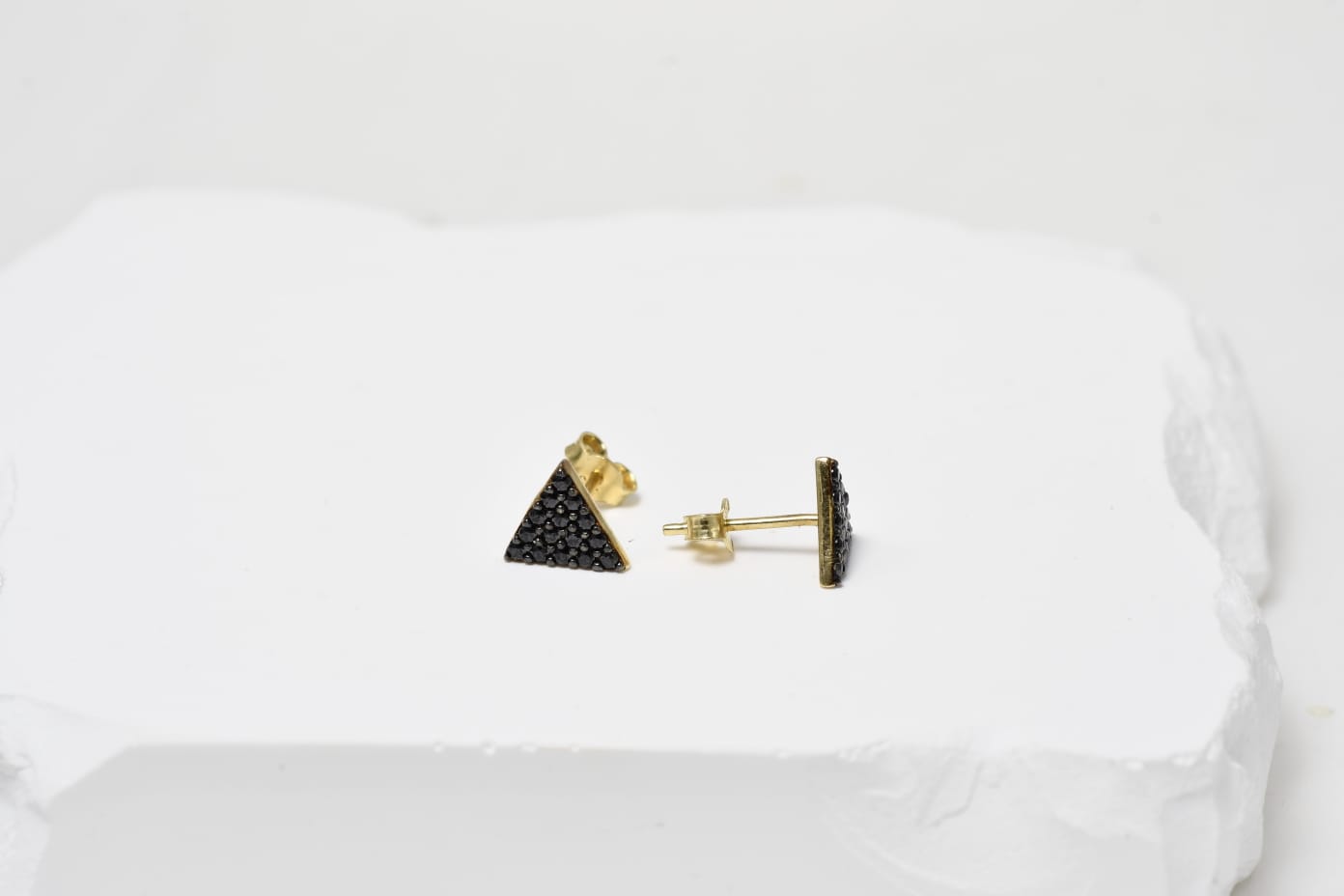 Triangle Stud Earrings with Black Zircon Stones