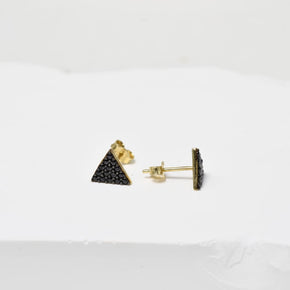 Triangle Stud Earrings with Black Zircon Stones