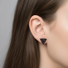 Triangle Stud Earrings with Black Zircon Stones