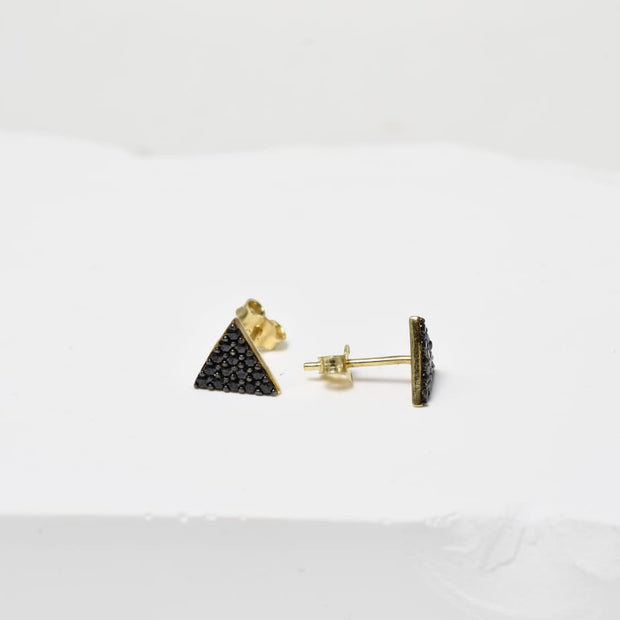 Triangle Stud Earrings with Black Zircon Stones