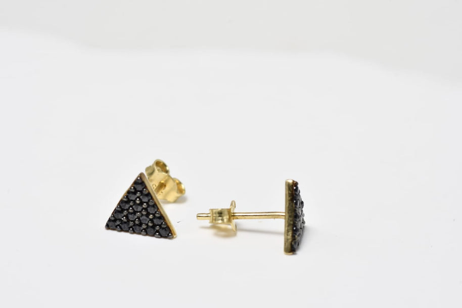 Triangle Stud Earrings with Black Zircon Stones