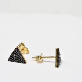 Triangle Stud Earrings with Black Zircon Stones