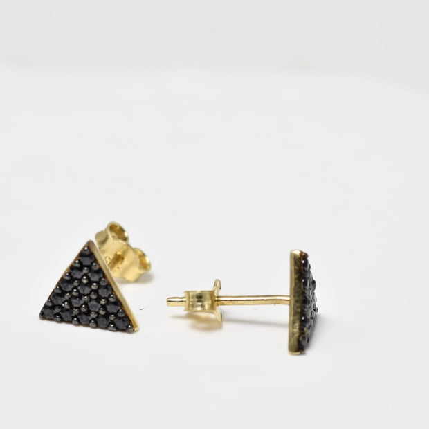 Triangle Stud Earrings with Black Zircon Stones