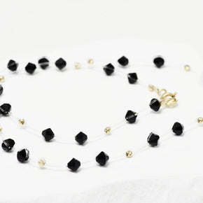 Black Beaded Necklace with 14K Gold Accents