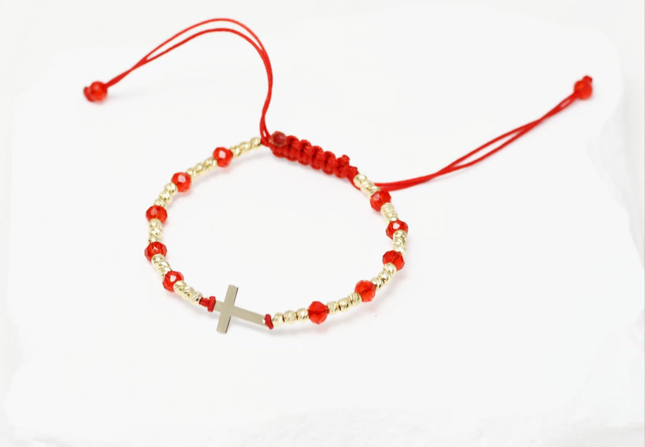 Red Bracelet with 14K Gold Cross