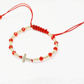 Red Bracelet with 14K Gold Cross