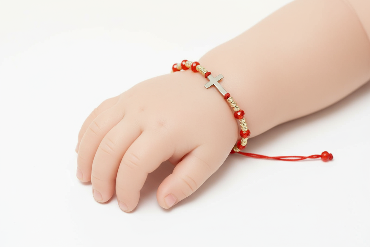 Red Bracelet with 14K Gold Cross