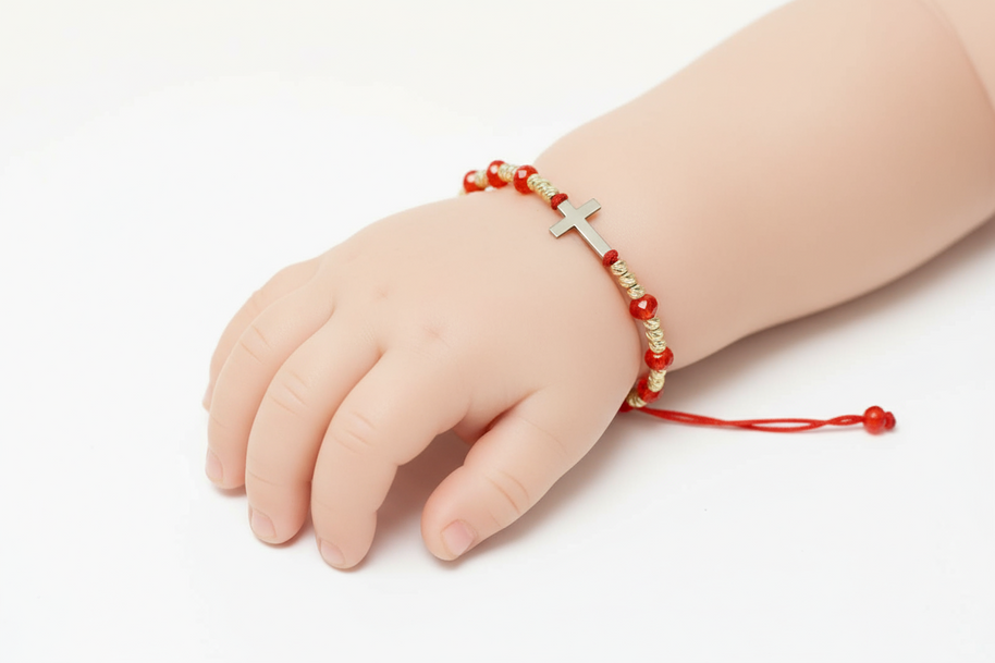 Red Bracelet with 14K Gold Cross