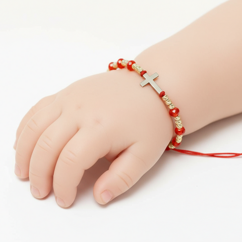 Red Bracelet with 14K Gold Cross