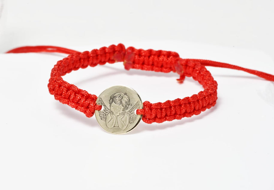10mm Guardian Angel Engraved Disc - Red Cord Bracelet